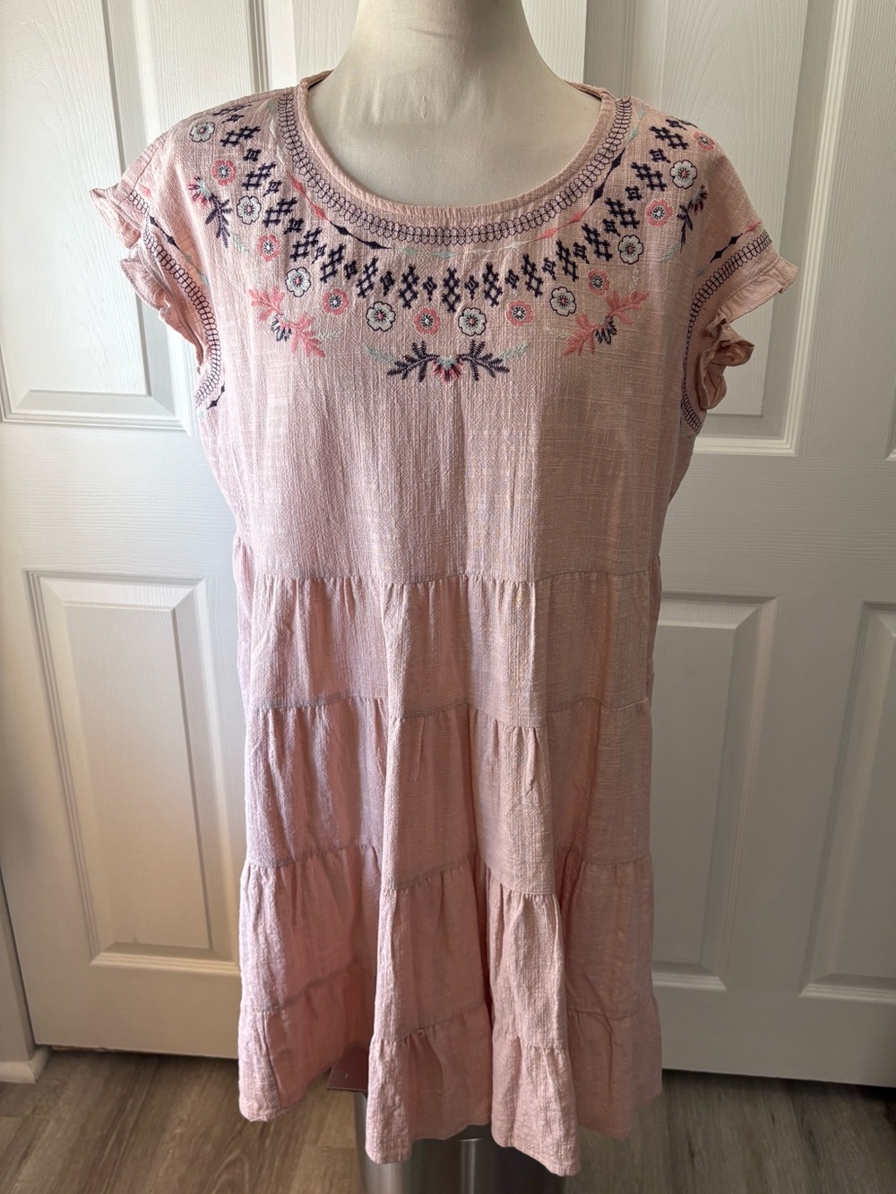 Knox Rose Blush Embroidered Tunic with Navy & Coral Accents